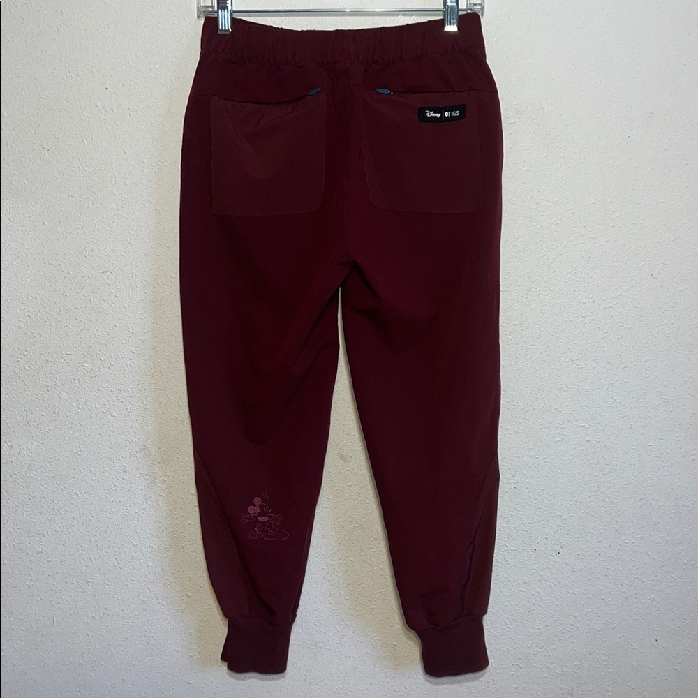 Figs Womens Disney Burgundy Joggers with Blue Drawstring